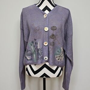 Vintage Blue Fish, 90's,‎ cropped cardigan in light purple, Floral Design